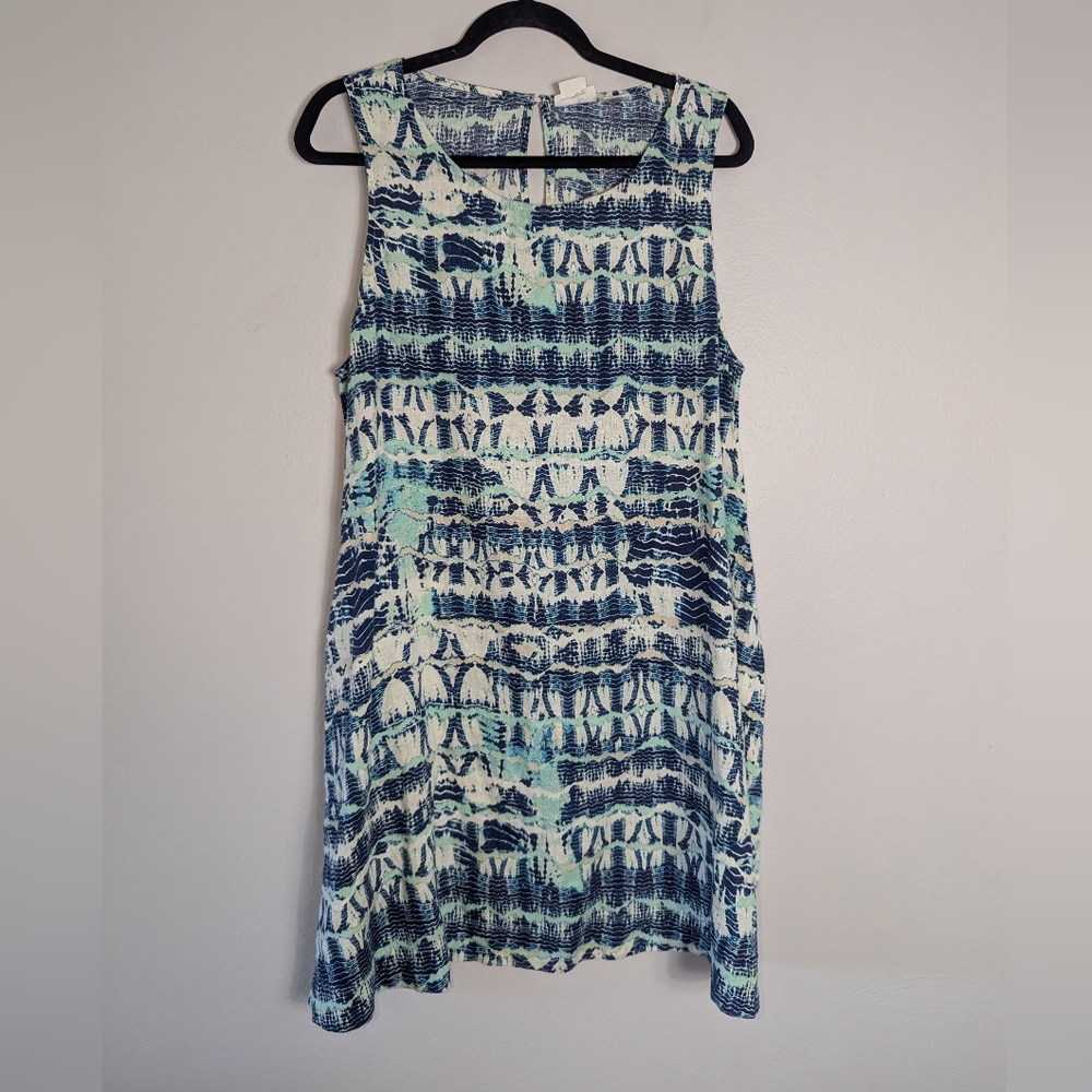 XL Nicole Miller New York Linen A-Line Printed Dress